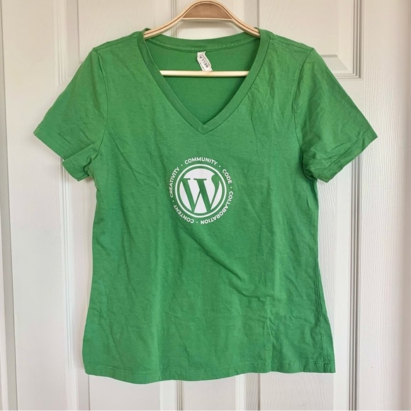 Bright Green Wordpress Logo Graphic V-Neck Tee T-Shirt - Picture 1 of 5
